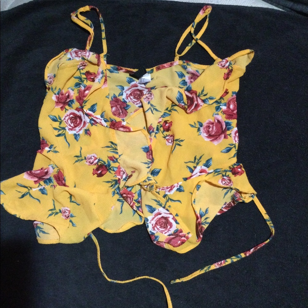 Selling yellow floral tie-up cami